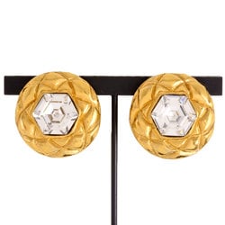 CHANEL Rhinestone Round Earrings GP Clear Stone Ladies Circle