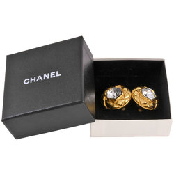 CHANEL Rhinestone Round Earrings GP Clear Stone Ladies Circle