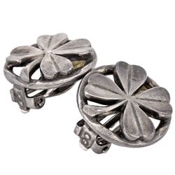 CHANEL Round Clover Earrings Metal 96P Engraved Silver Women's Circle