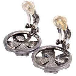 CHANEL Round Clover Earrings Metal 96P Engraved Silver Women's Circle