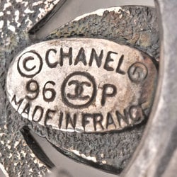 CHANEL Round Clover Earrings Metal 96P Engraved Silver Women's Circle