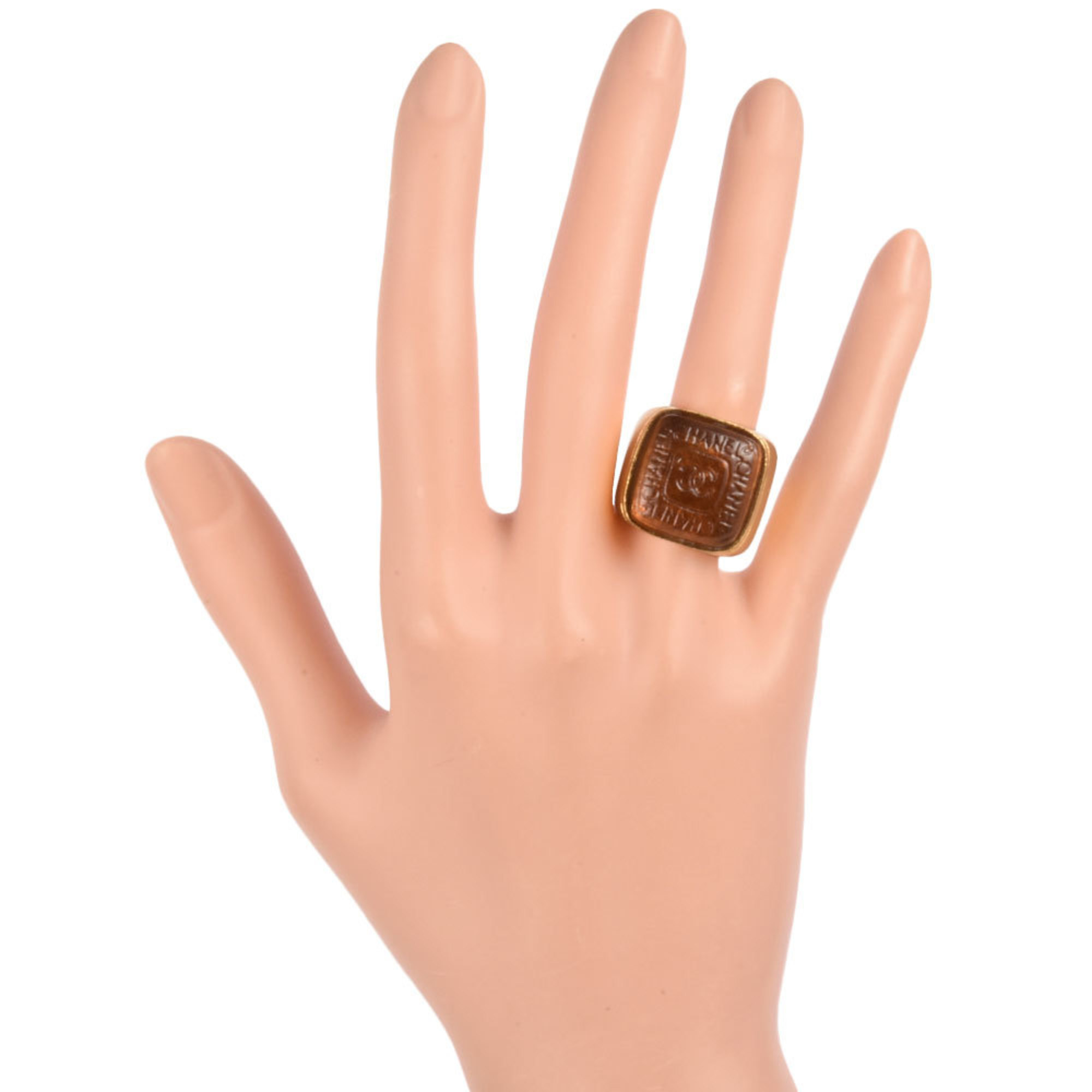 Chanel CHANEL Gripoa Coco Mark Square Ring Size 10.5 GP Brown Gold Ladies