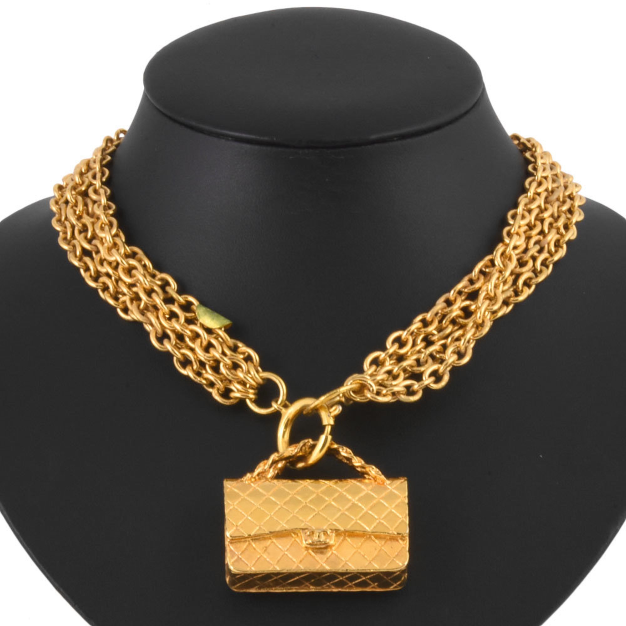 Chanel CHANEL Bag Matelasse Motif Pendant Necklace GP Gold 76cm Ladies