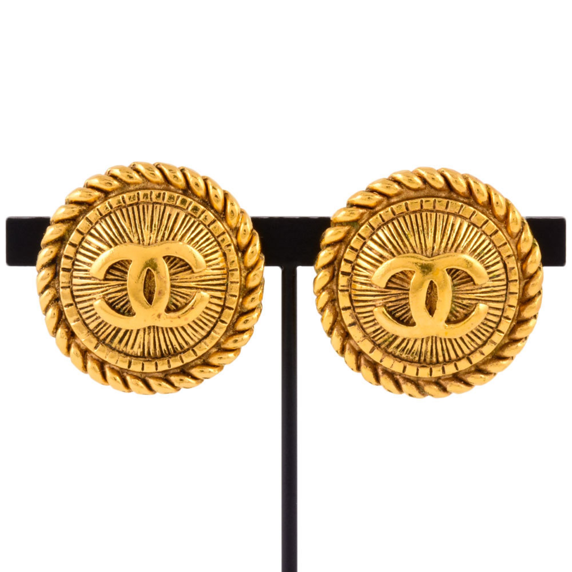 Chanel CHANEL CC Coco Mark Round Earrings 2343 Circle GP Gold Ladies