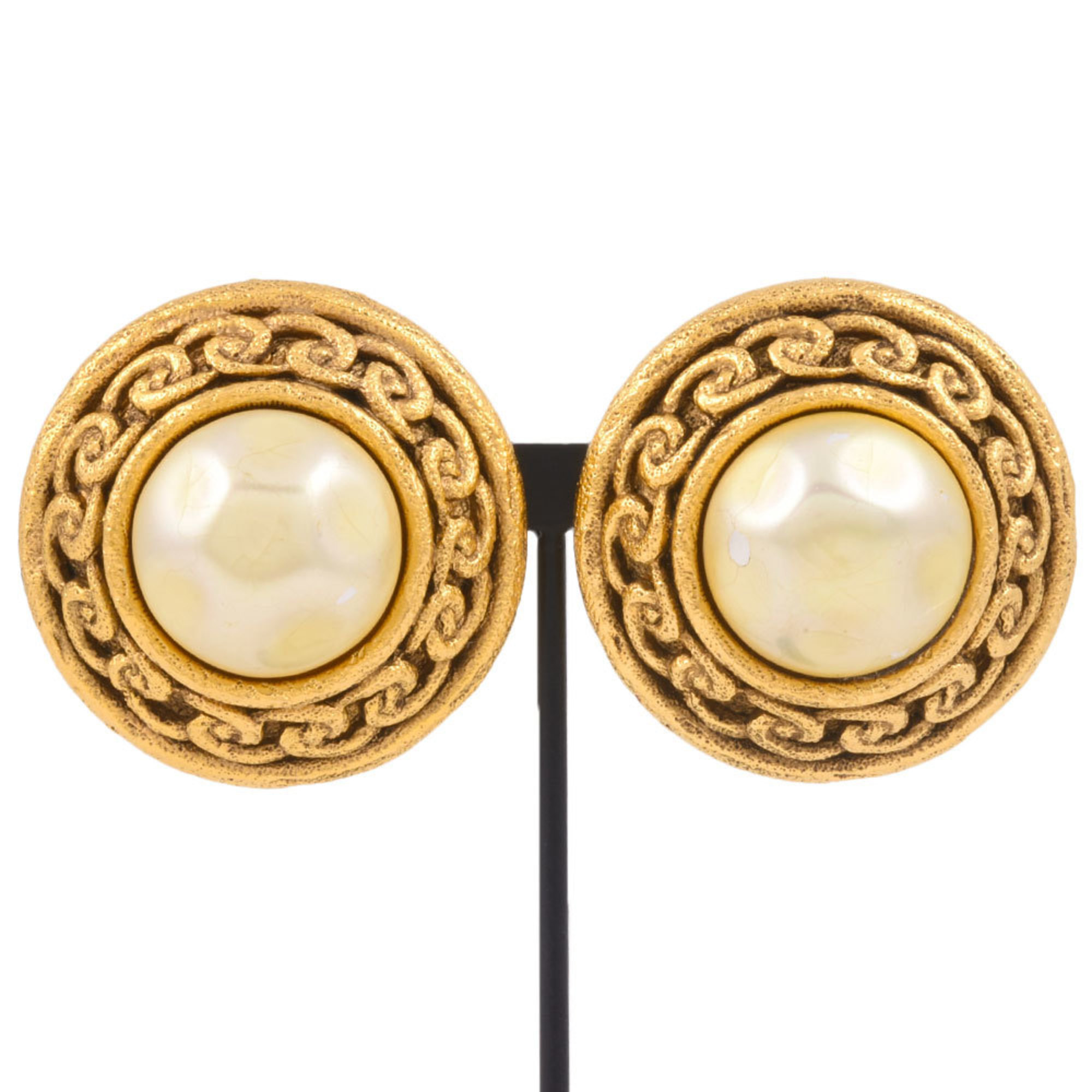 CHANEL Faux Pearl Earrings Circle 2529 GP Ladies