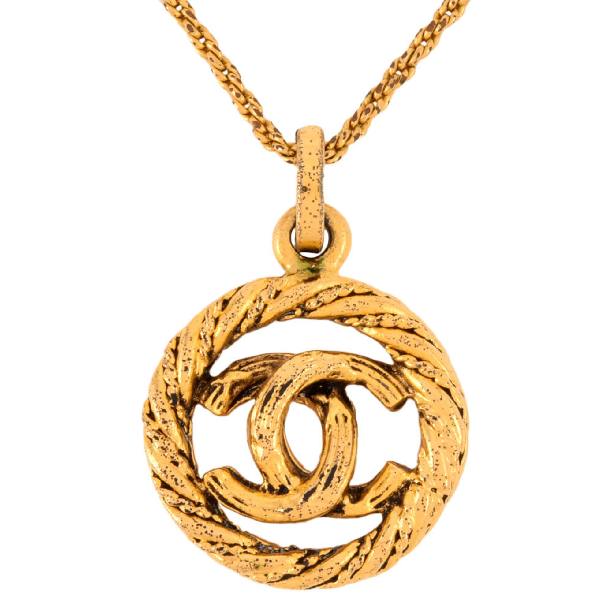 Chanel CHANEL Coco Mark Pendant Necklace 3626 GP 44.3cm Women's Circle Round