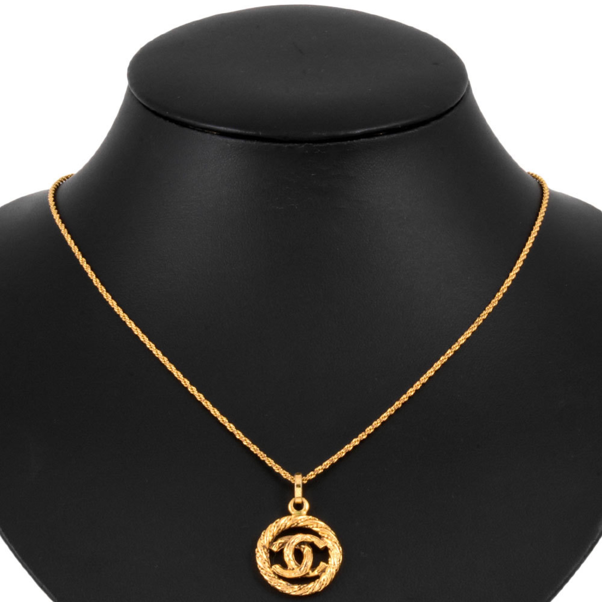 Chanel CHANEL Coco Mark Pendant Necklace 3626 GP 44.3cm Women's Circle Round