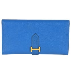 Hermes HERMES Bearn Classic Long Wallet Cushvel 〇Z Stamp (manufactured in 1996) Engraved Blue Leather