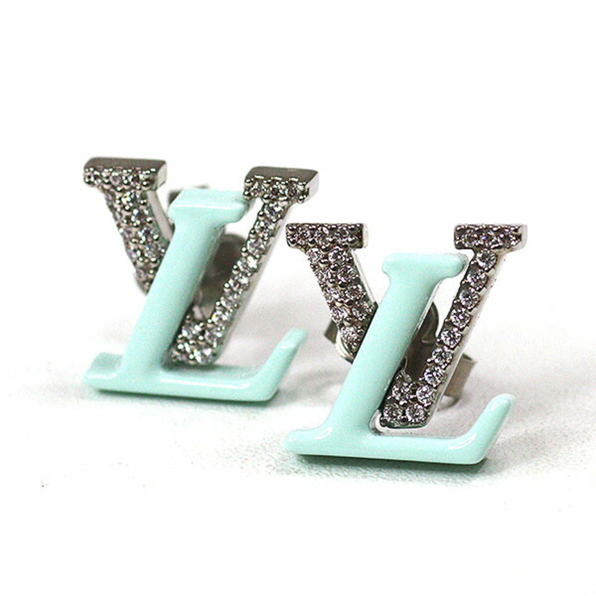 Louis Vuitton Boucle D'oreille Earrings LV Iconic Sweety Blue Metal Strass M01137