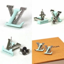 Louis Vuitton Boucle D'oreille Earrings LV Iconic Sweety Blue Metal Strass M01137