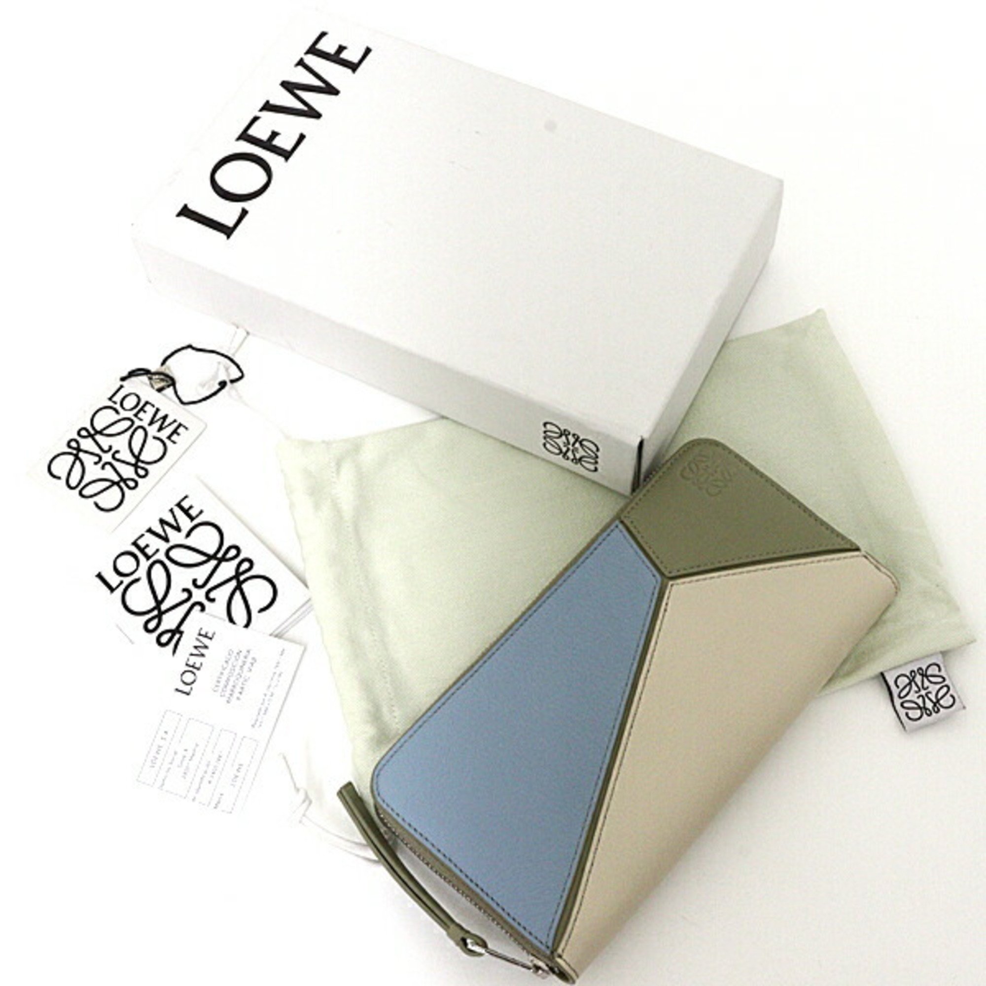 LOEWE Puzzle Zip Around Wallet Long C510T12X10 Dusty Blue/Sage Green/Angora