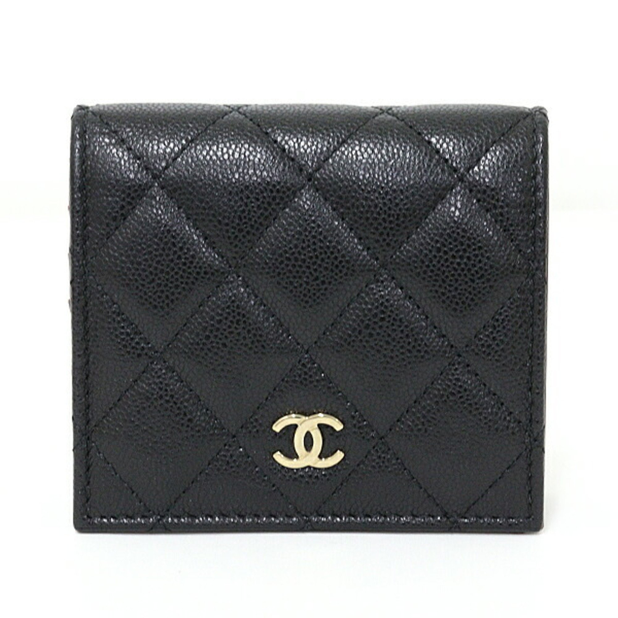 Chanel CHANEL Matelasse Small Wallet Bi-fold Coco Mark Caviar Skin AP3178 Black Light