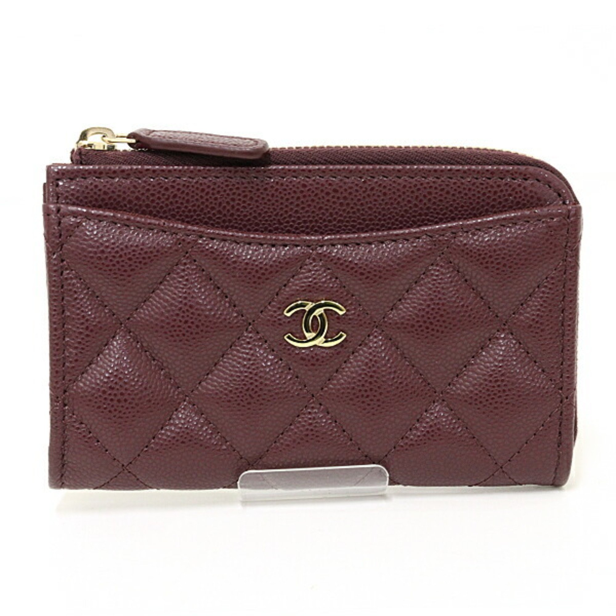 CHANEL Classic Zip Card Case Coin Fragment Caviar Skin AP3179 Burgundy