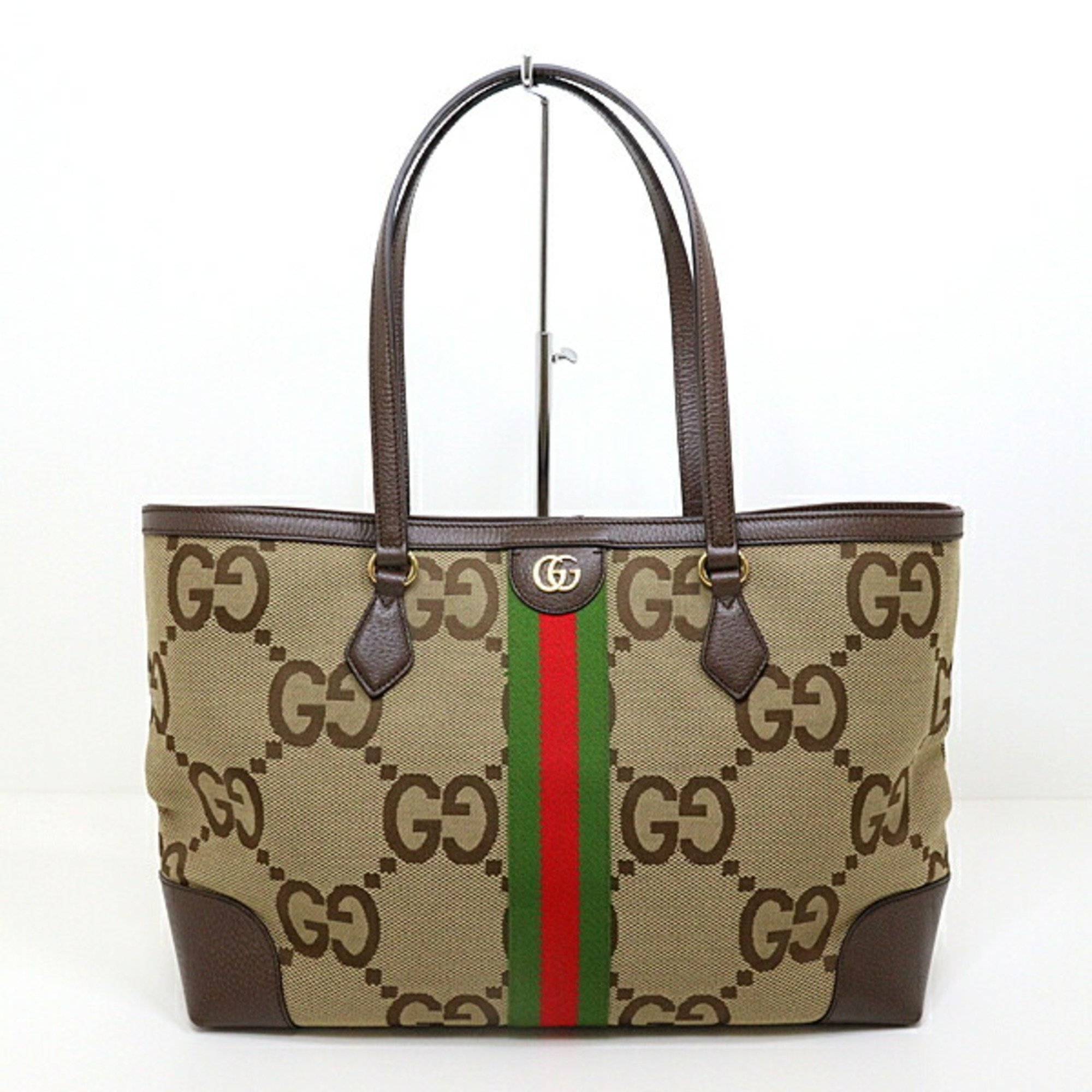 GUCCI Jumbo GG Tote Bag 631685 Camel Ebony Canvas