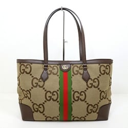 GUCCI Jumbo GG Tote Bag 631685 Camel Ebony Canvas