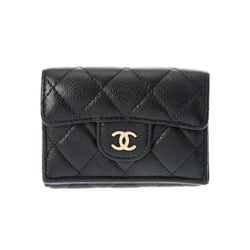 CHANEL Coco Mark Black Women's Caviar Skin Tri-fold Wallet