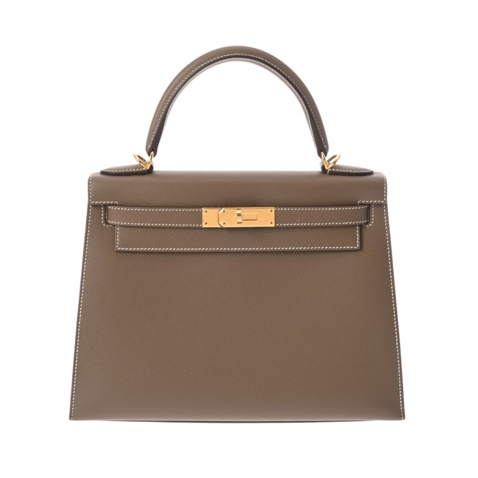 HERMES Kelly 28, Outer Stitching, Etoupe, D Stamp (around 2019), Women's Epsom Leather Handbag