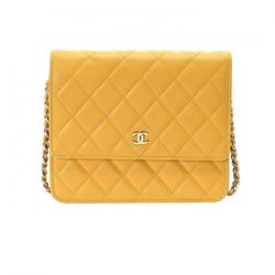 CHANEL Chanel Matelasse Chain Wallet Medium Size Yellow A84310 Women's Caviar Skin Shoulder Bag