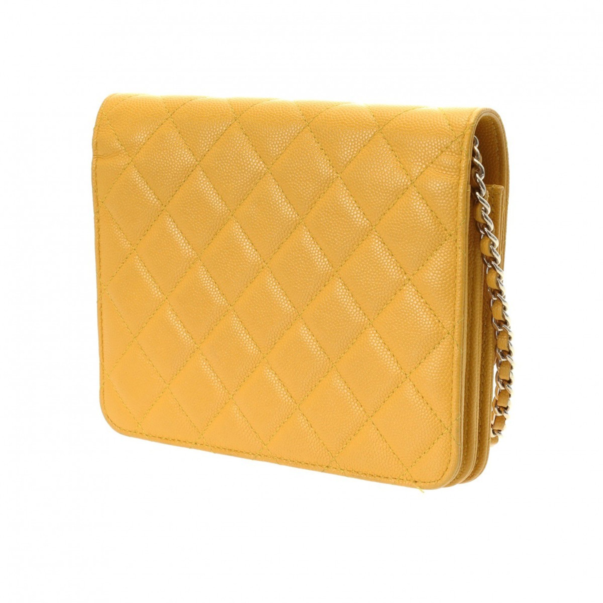 CHANEL Chanel Matelasse Chain Wallet Medium Size Yellow A84310 Women's Caviar Skin Shoulder Bag