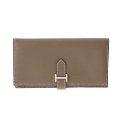 HERMES Bearn soufflet Etoupe □N stamp (around 2010) Women's Chevre long wallet