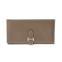 HERMES Bearn soufflet Etoupe □N stamp (around 2010) Women's Chevre long wallet