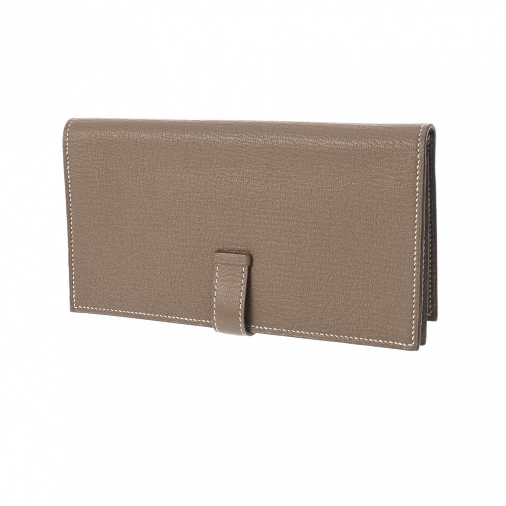 HERMES Bearn soufflet Etoupe □N stamp (around 2010) Women's Chevre long wallet