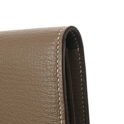 HERMES Bearn soufflet Etoupe □N stamp (around 2010) Women's Chevre long wallet