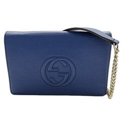 GUCCI Women's Wallet Chain Shoulder Soho Interlocking G Leather Blue 598211