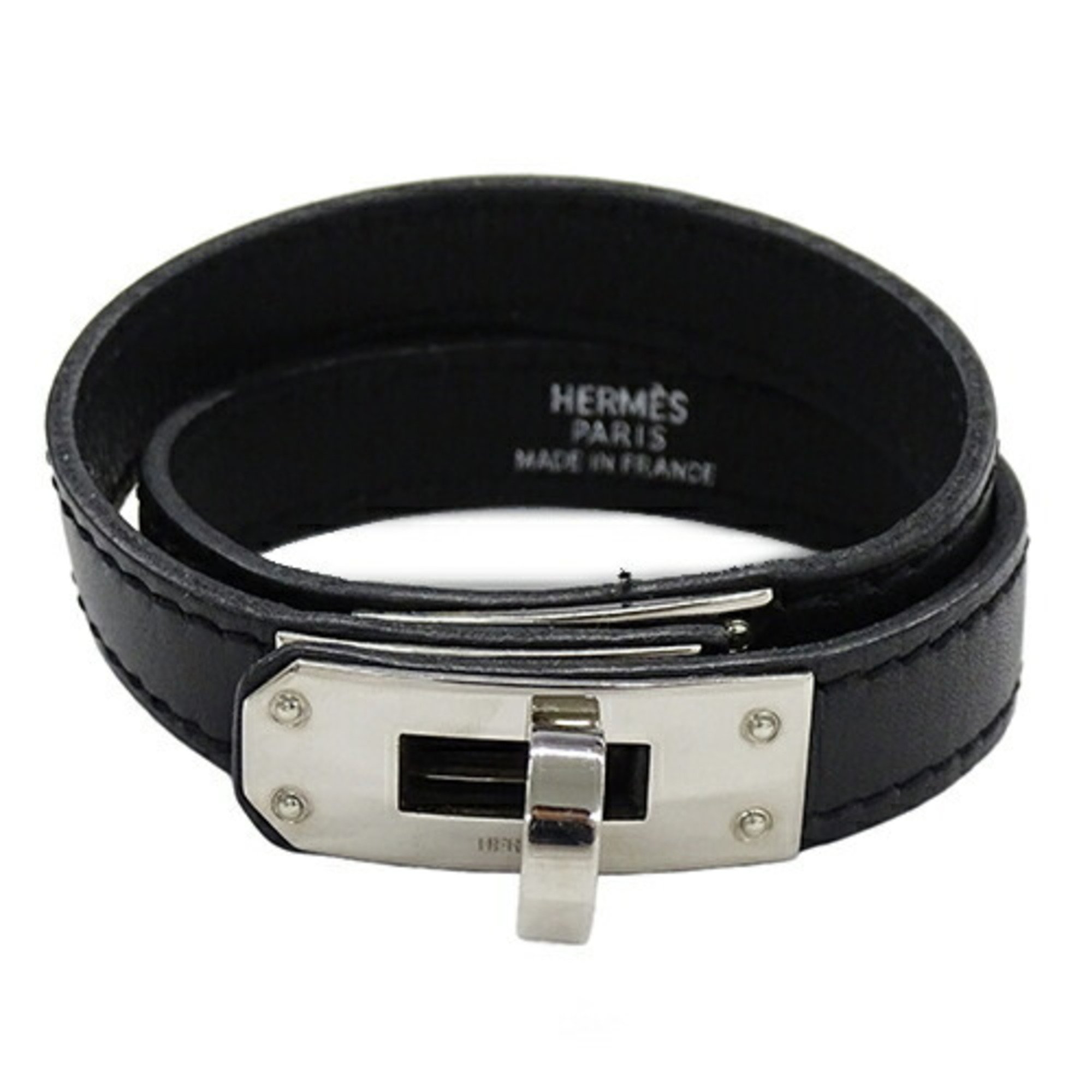 Hermes Kelly Double Tour Bracelet for Women, Leather, Black, H, 2 Row