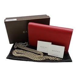 GUCCI Women's Chain Wallet Shoulder Interlocking G Leather Red 466506