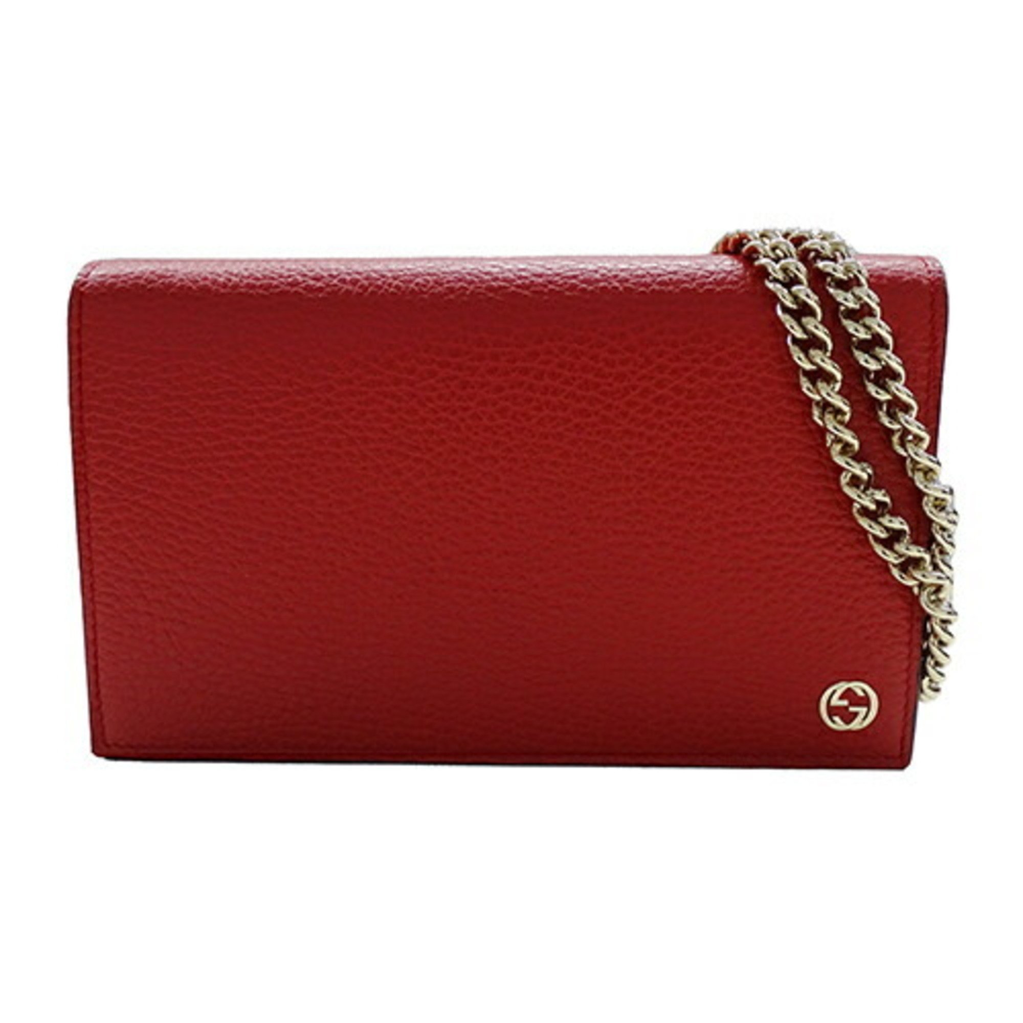 GUCCI Women's Chain Wallet Shoulder Interlocking G Leather Red 466506