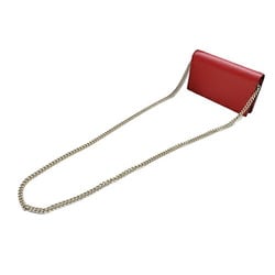 GUCCI Women's Chain Wallet Shoulder Interlocking G Leather Red 466506