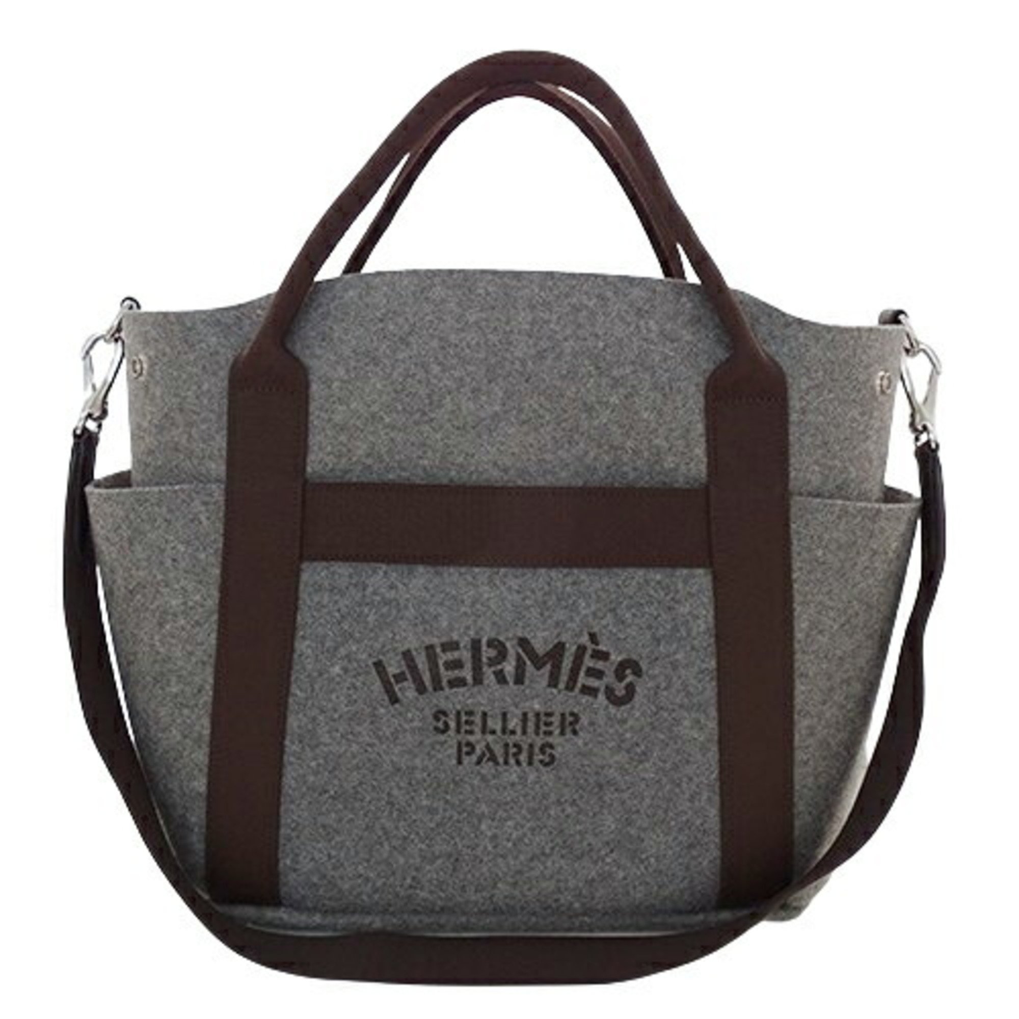 Hermes HERMES Bag Sac de Pansage Groom Women's Men's Handbag Shoulder 2way So Limited Felt Nylon Gray Brown Y Stamp