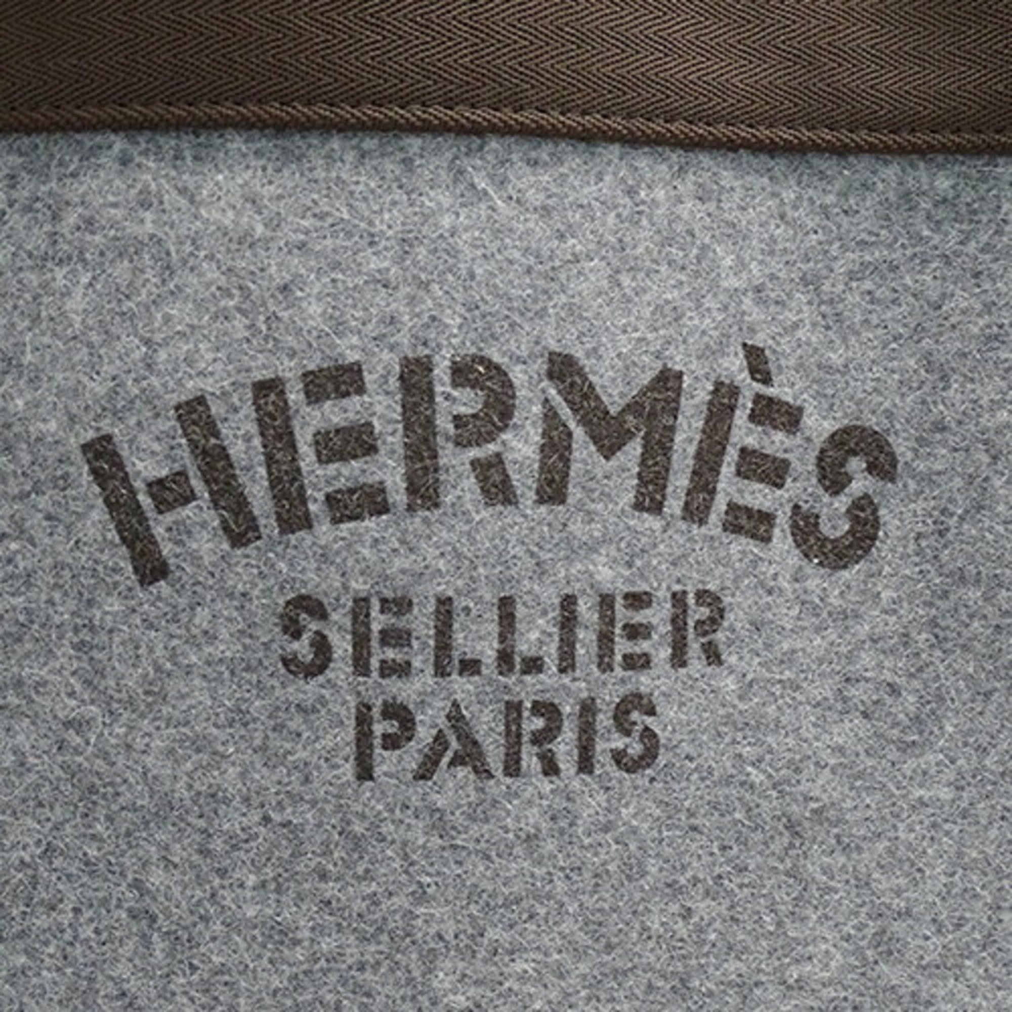 Hermes HERMES Bag Sac de Pansage Groom Women's Men's Handbag Shoulder 2way So Limited Felt Nylon Gray Brown Y Stamp