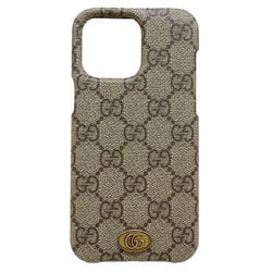 GUCCI smartphone case for women and men, cover iPhone14ProMAX, GG Supreme canvas, beige, ebony, 753611, double G