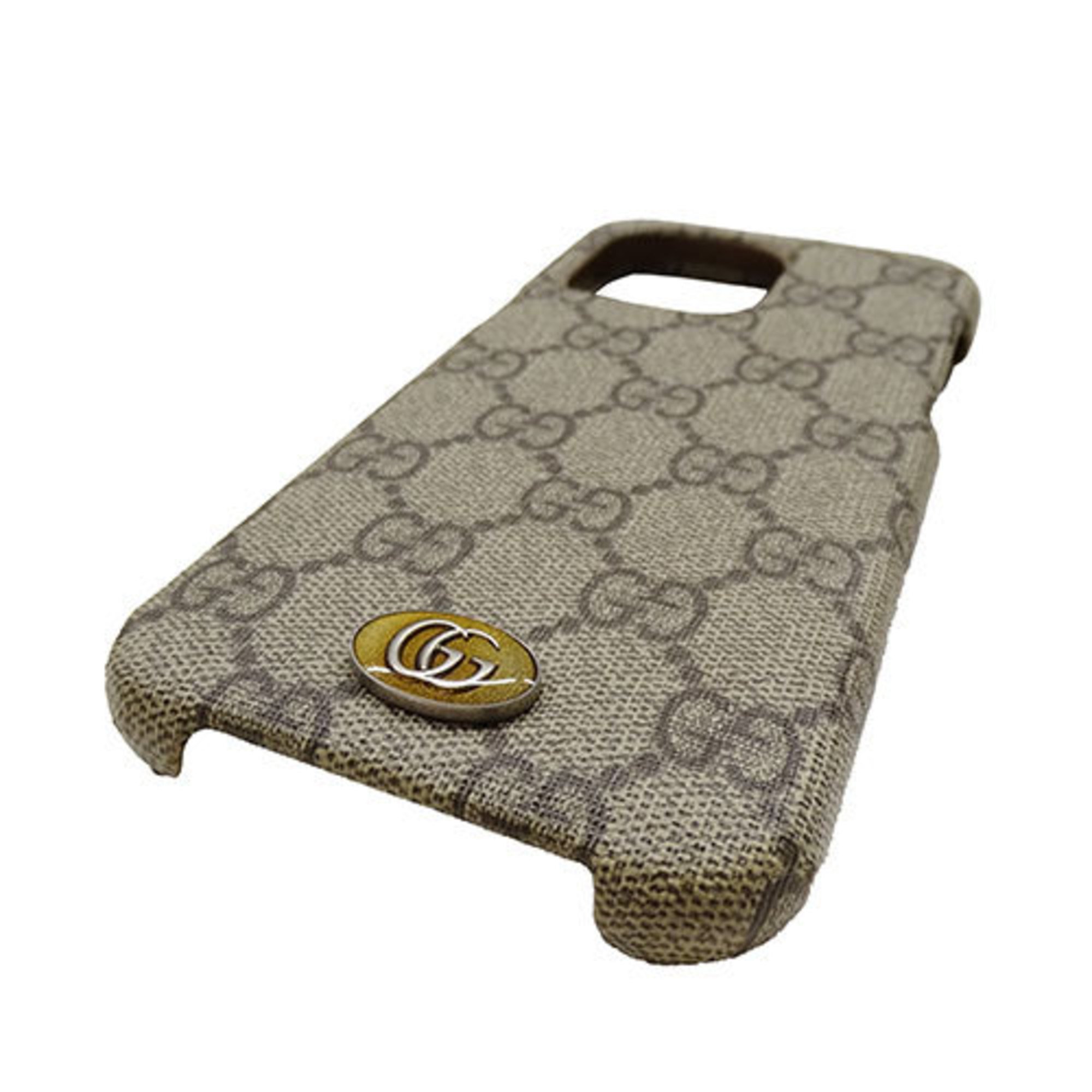 GUCCI smartphone case for women and men, cover iPhone14ProMAX, GG Supreme canvas, beige, ebony, 753611, double G