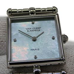 Van Cleef & Arpels Ladies' Watch Classic 4P Diamond Blue Shell Quartz Stainless Steel SS 552642 Square Polished