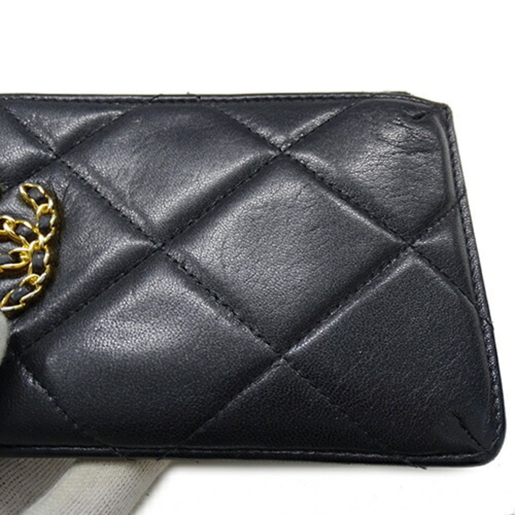 CHANEL Fragment Case CHANEL19 Women's Pouch Wallet Lambskin Black Coco Mark Chain