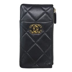 CHANEL Fragment Case CHANEL19 Women's Pouch Wallet Lambskin Black Coco Mark Chain