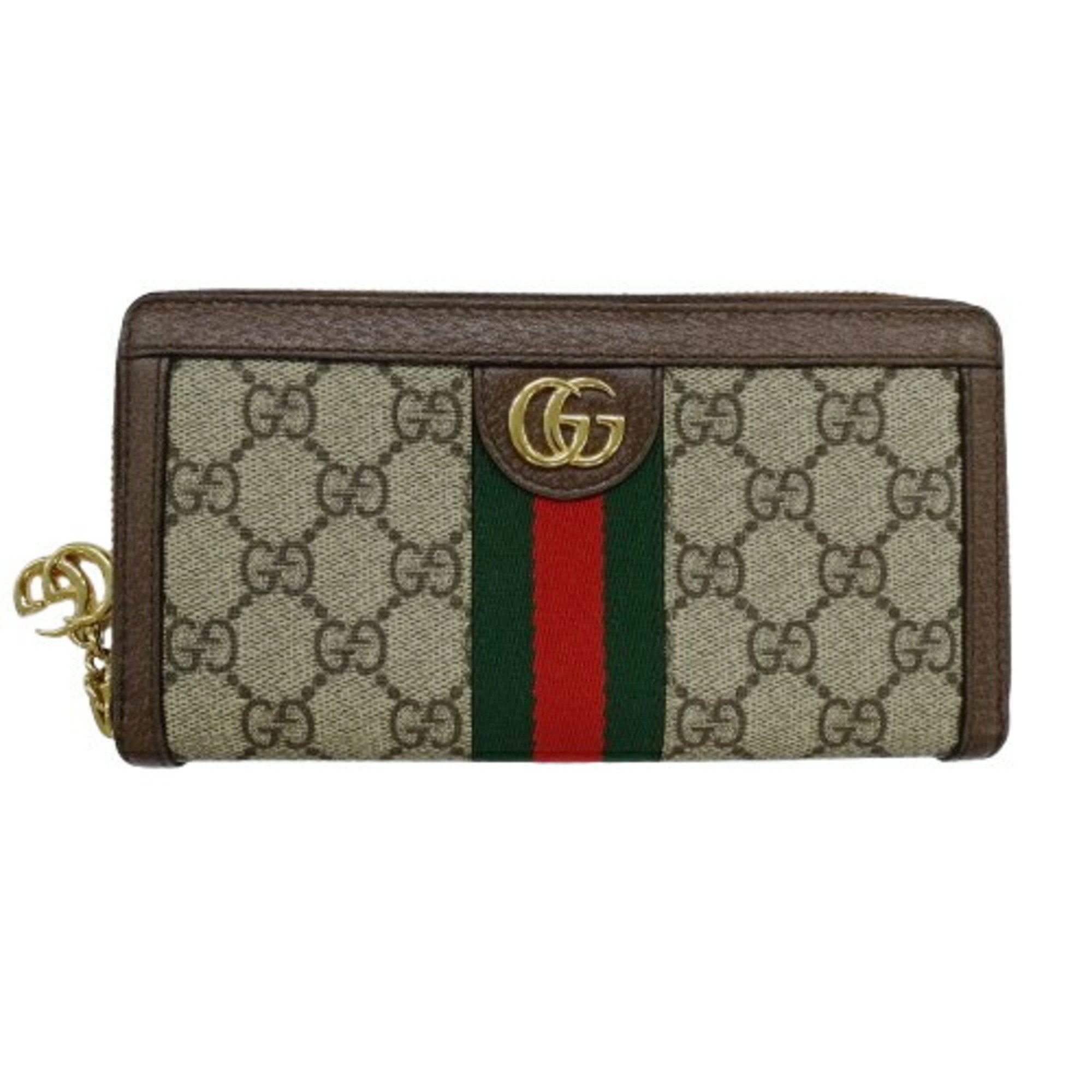 GUCCI Women's Ophidia Wallet GG Supreme Canvas Zip Around Brown 523154