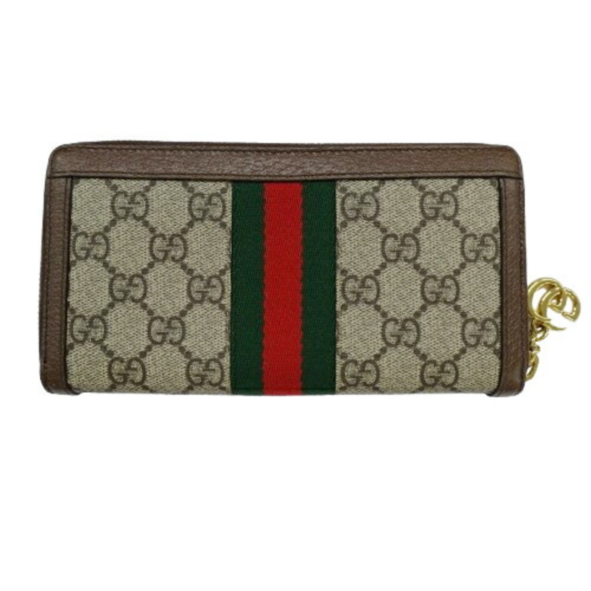 GUCCI Women's Ophidia Wallet GG Supreme Canvas Zip Around Brown 523154