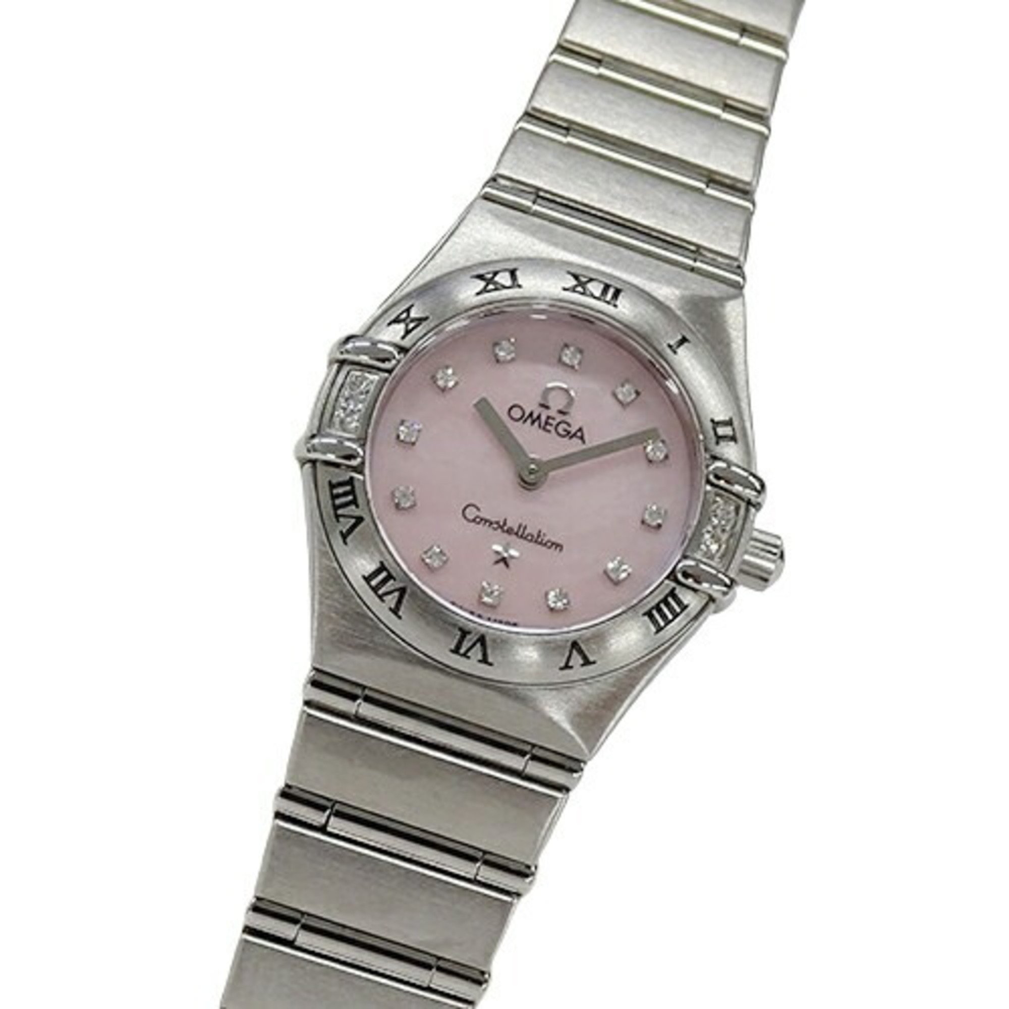 OMEGA Constellation My Choice 1566.66 Ladies Watch Pink Shell Diamond Quartz Stainless Steel SS Silver Polished