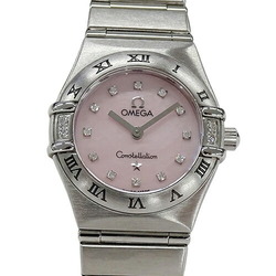 OMEGA Constellation My Choice 1566.66 Ladies Watch Pink Shell Diamond Quartz Stainless Steel SS Silver Polished