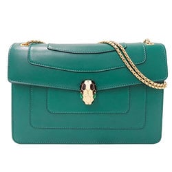 BVLGARI Women's Shoulder Bag Leather Serpenti Forever Chain Green Deep Snake