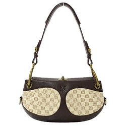 LOEWE Women's Shoulder Bag Canvas Leather Beige Brown