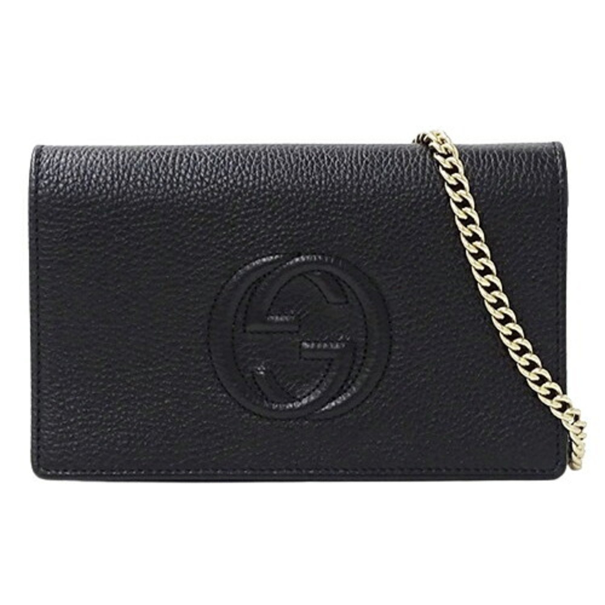 GUCCI Women's Wallet Shoulder Chain Soho Leather Black 598211