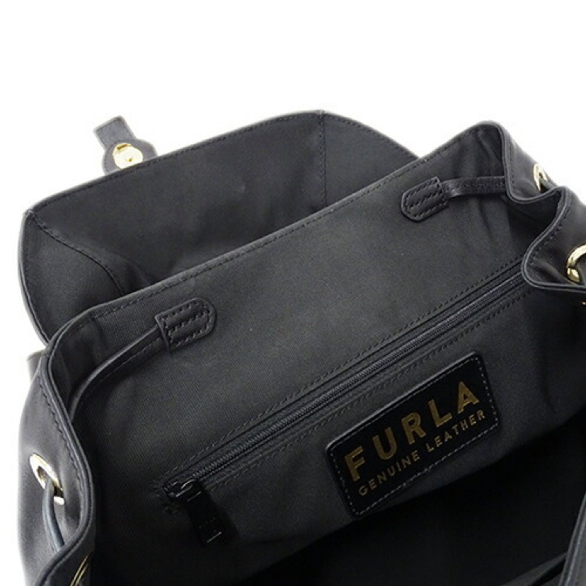 Furla bag, women's backpack, Flow L, leather, black