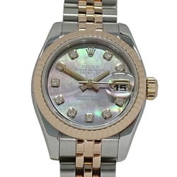 Rolex ROLEX Datejust 179171NG M serial number watch for women, black shell, 10P diamonds, automatic winding, AT stainless steel, SS, pink gold, PG combination, polished