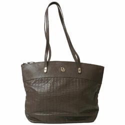 Christian Dior Leather Tote Bag Brown Women's Old Vertical Stitch