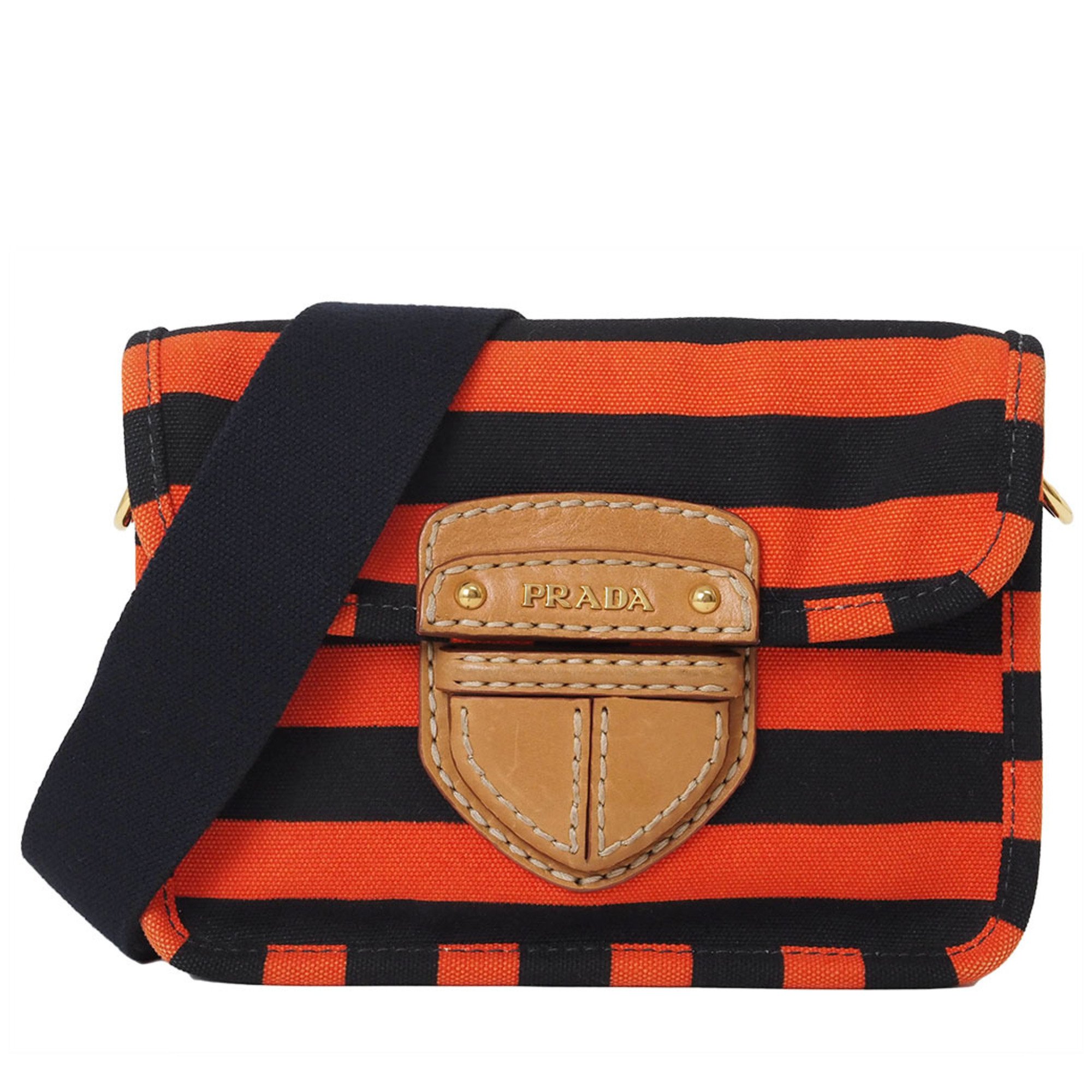 Prada Canvas Shoulder Bag Orange Black BT0785 Women's Crossbody PRADA